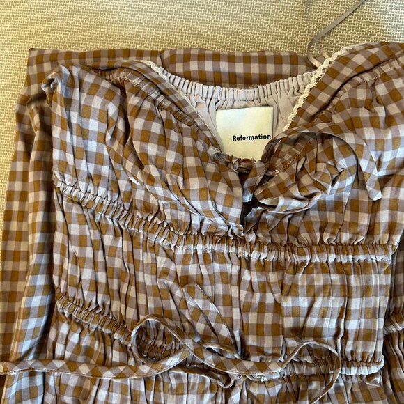 NEW Reformation Rhett Midi Dress Sz4 Audrie Check Cotton Blend French - Picture 6 of 9